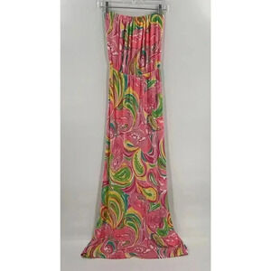 Lilly Pulitzer Pink Green Flamingo Marlisa All Nighter Strapless Maxi Dress XS